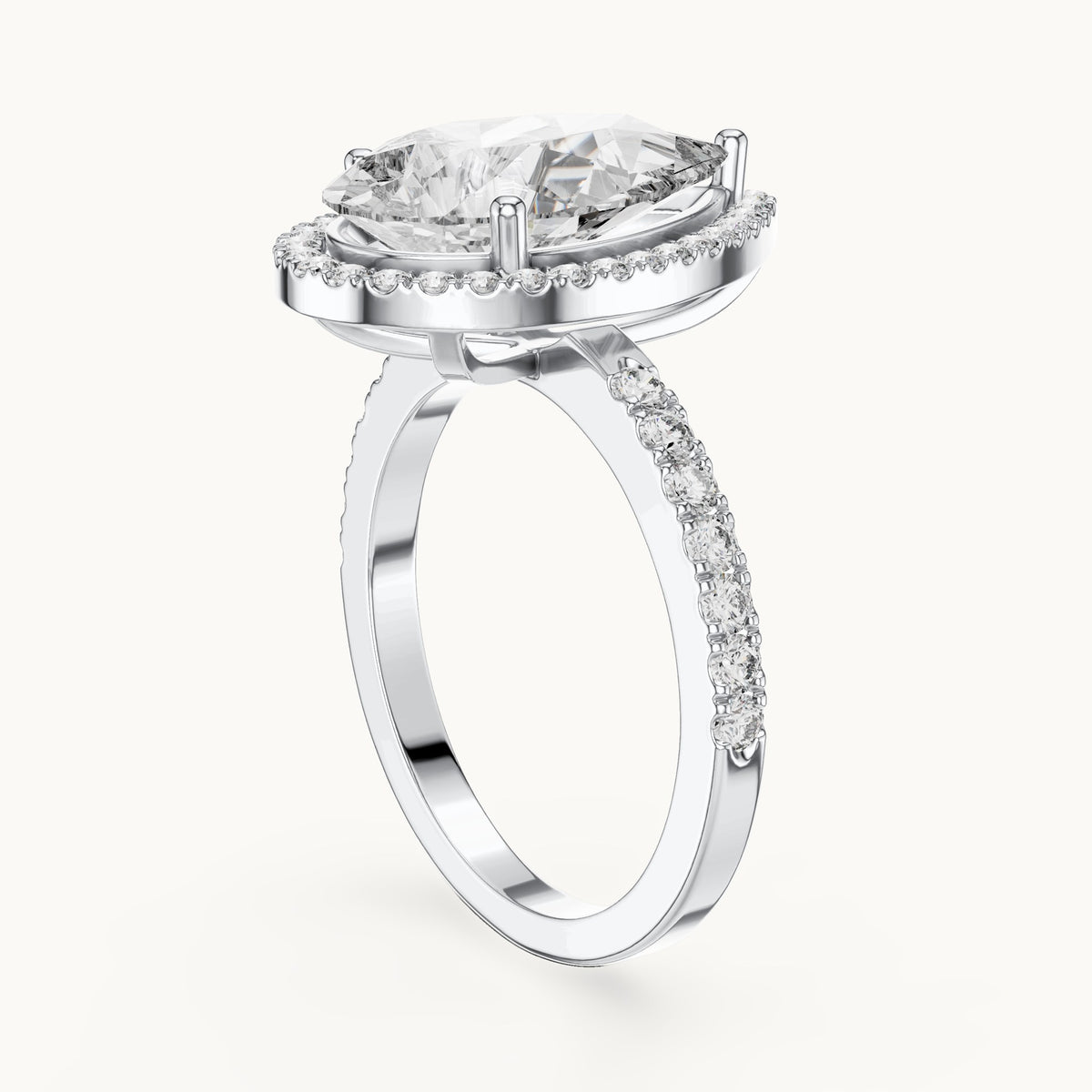 Pear cut lab-grown diamond solitaire ring in 14K white gold, 4.47 CT TW, view 1