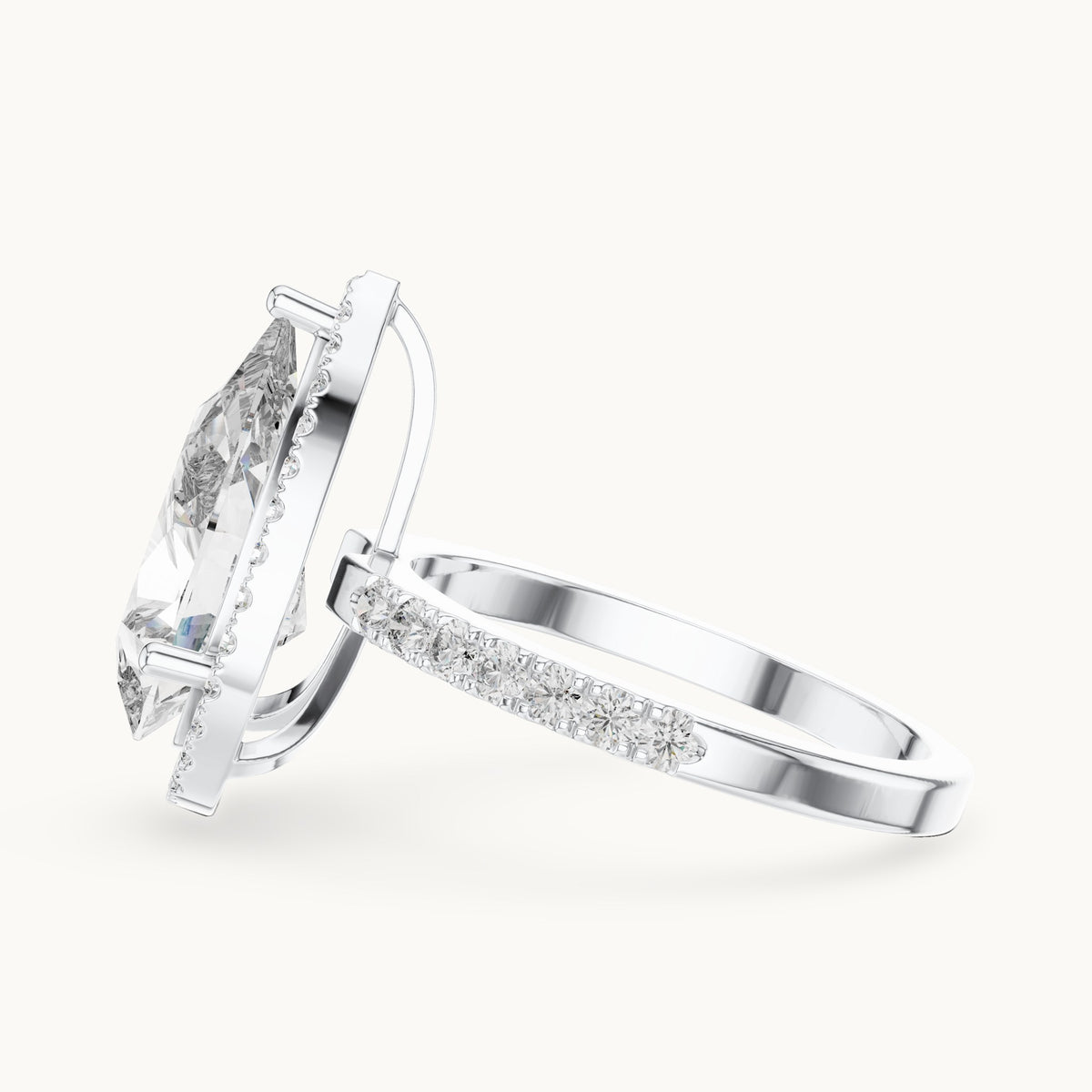 Pear cut lab-grown diamond solitaire ring in 14K white gold, 4.47 CT TW, view 2