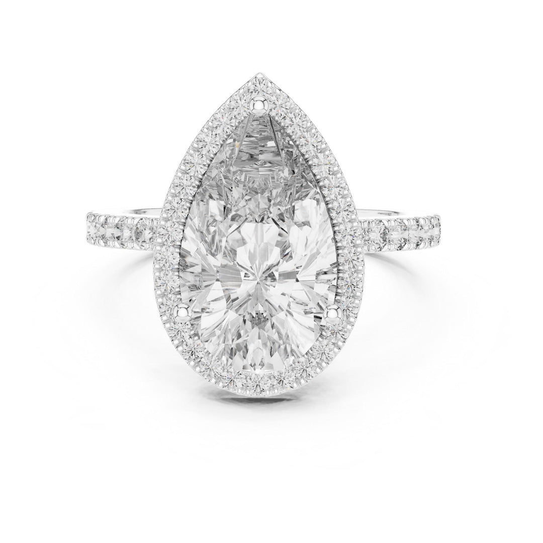 Pear Cut Lab Grown Diamond Solitaire Ring, 4.47ct Total, Solid Gold