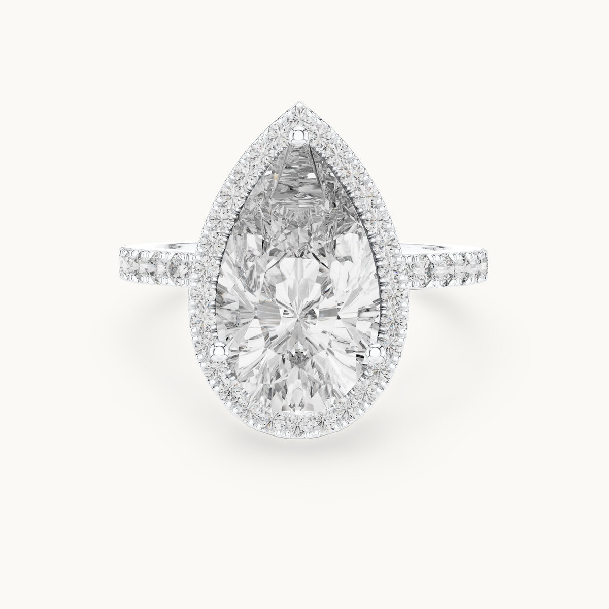Pear cut lab-grown diamond solitaire ring in 14K white gold, 4.47 CT TW, view 3