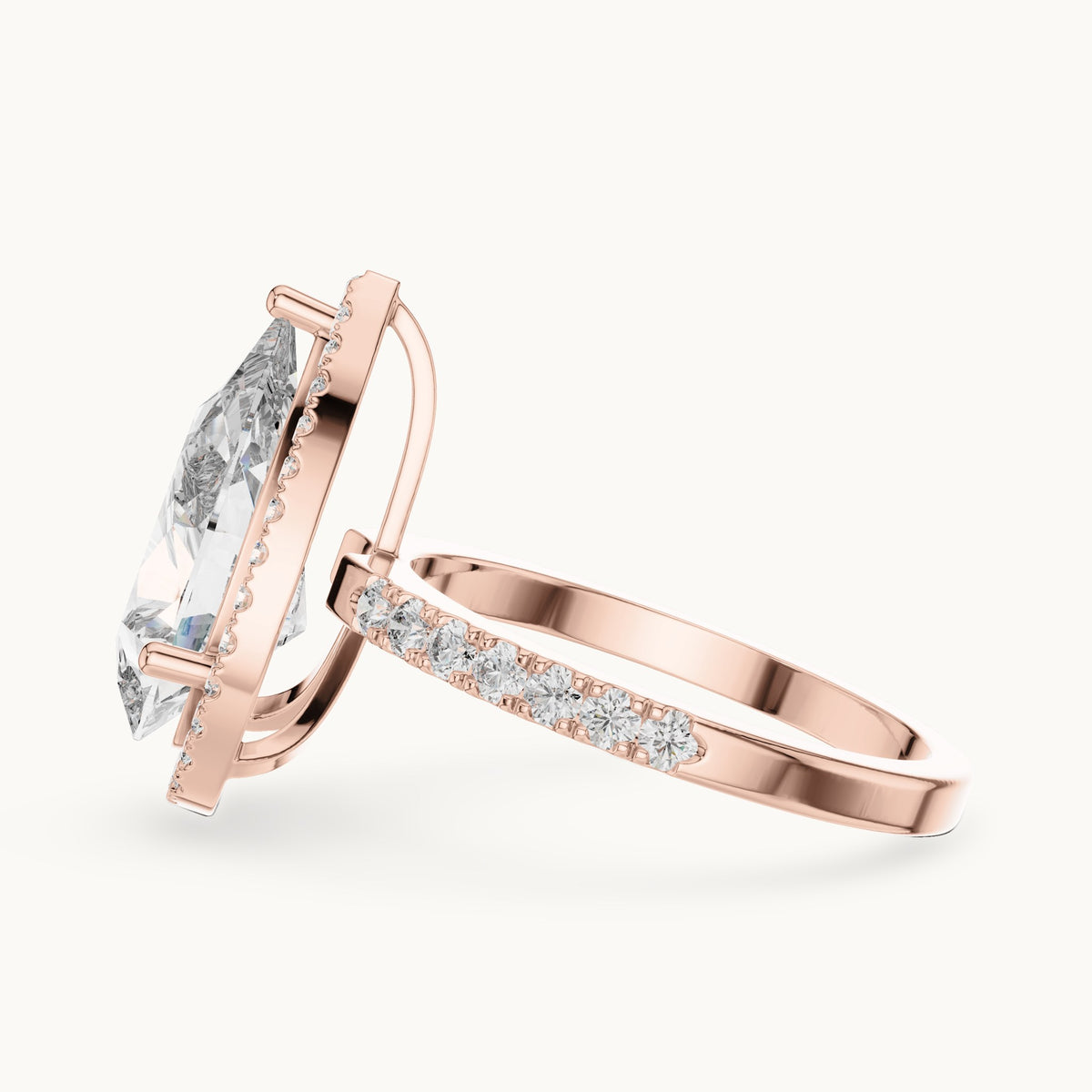 Pear cut lab-grown diamond solitaire ring in 14K rose gold, 4.47 CT TW, view 2