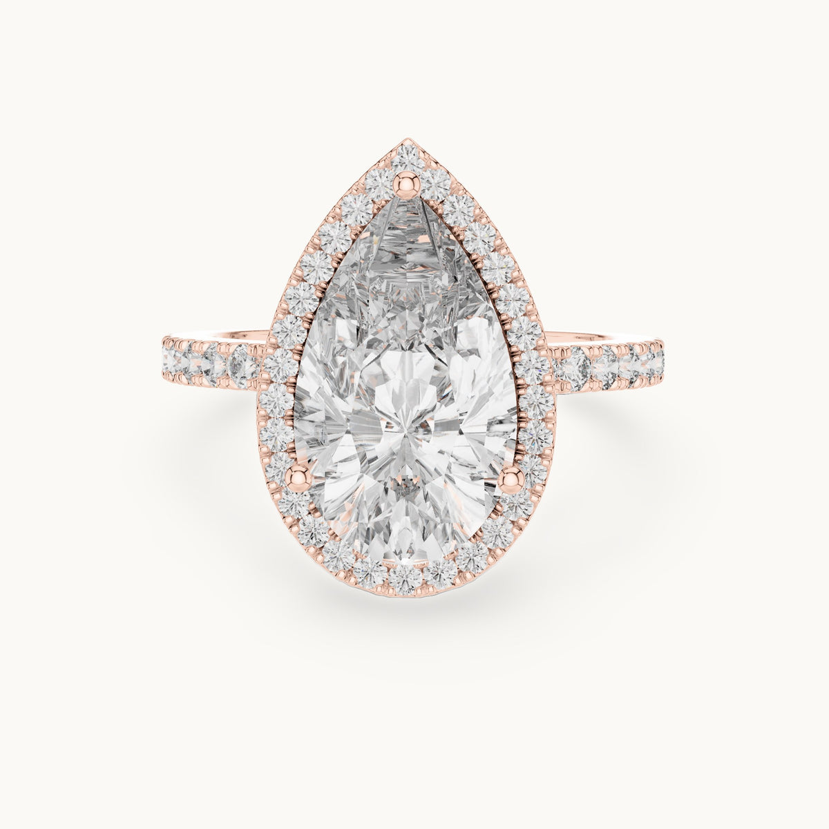 Pear cut lab-grown diamond solitaire ring in 14K rose gold, 4.47 CT TW, view 3