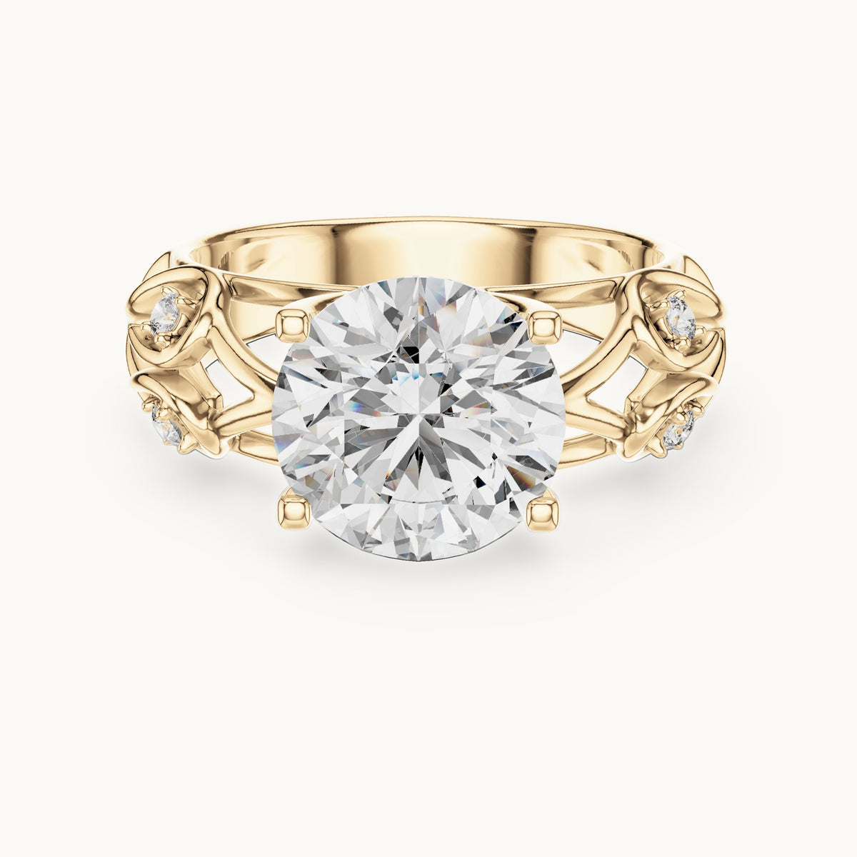Round cut lab-grown diamond solitaire ring in 14K yellow gold, 3.58 CT TW, view 1