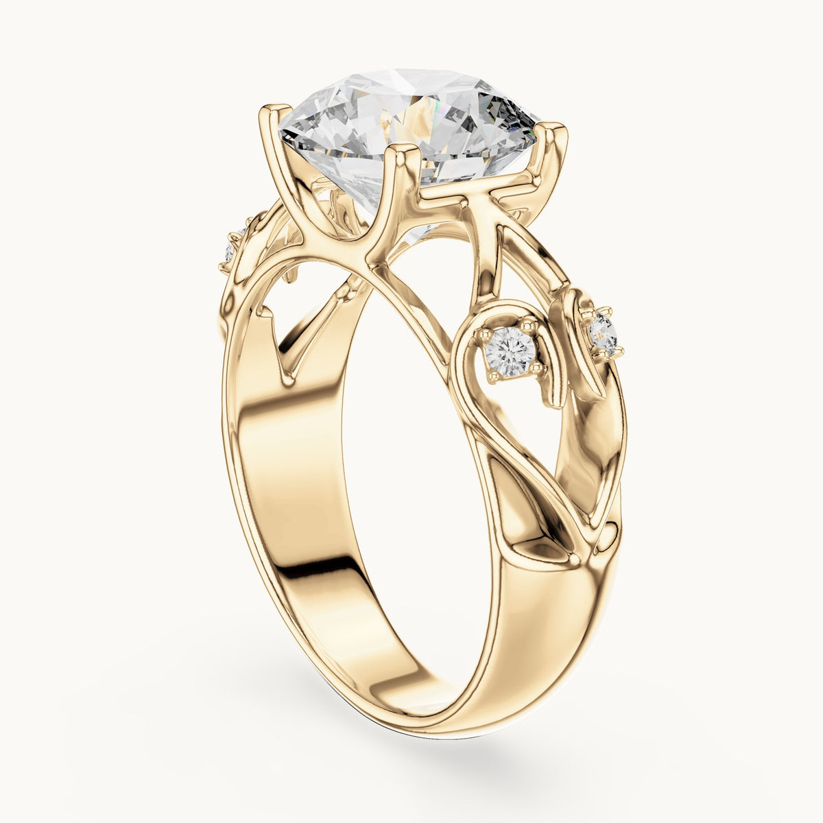Round cut lab-grown diamond solitaire ring in 14K yellow gold, 3.58 CT TW, view 2