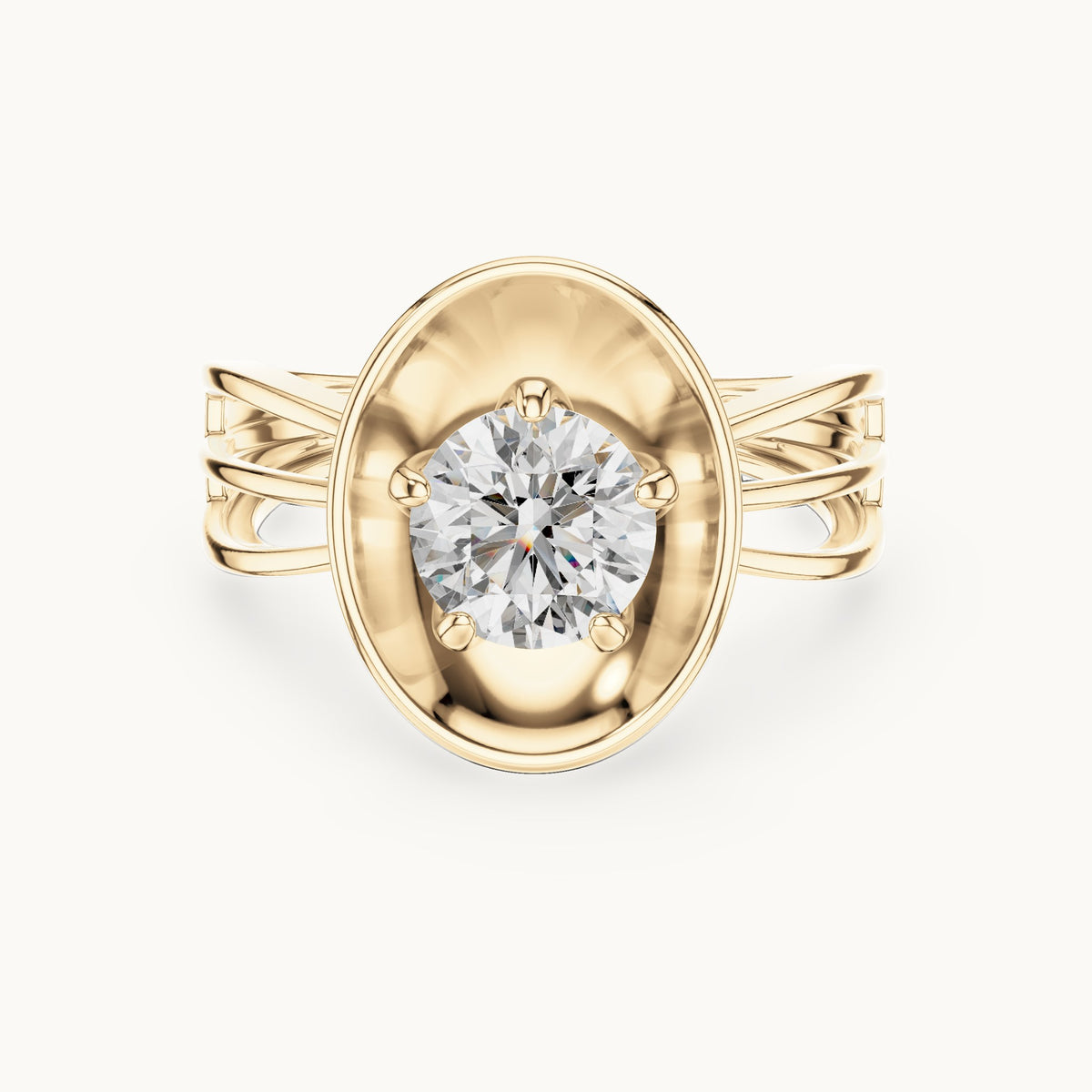 Round cut lab-grown diamond solitaire ring in 14K yellow gold, 1.00 CT TW, view 1