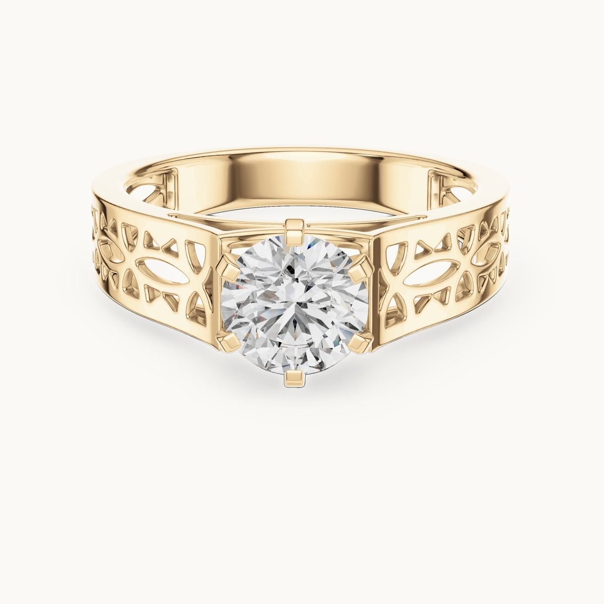 Round cut lab-grown diamond solitaire ring in 14K yellow gold, 1.00 CT TW, view 1