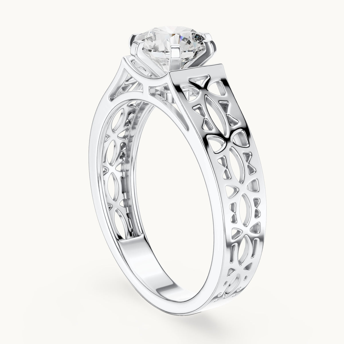 Round cut lab-grown diamond solitaire ring in 14K white gold, 1.00 CT TW, view 1