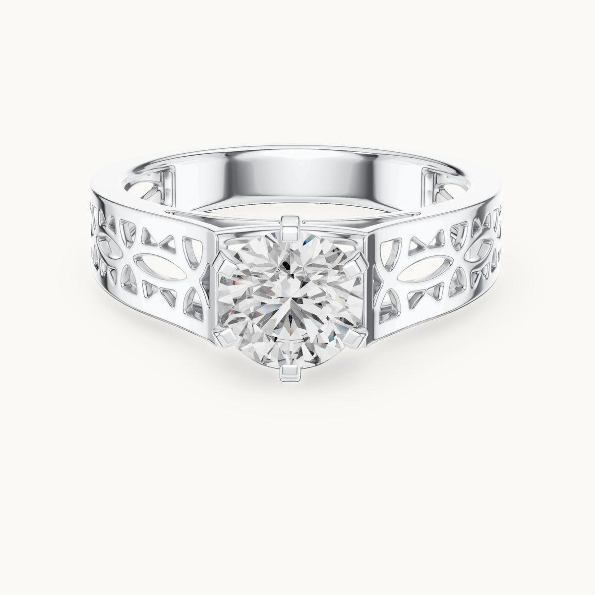 Round cut lab-grown diamond solitaire ring in 14K white gold, 1.00 CT TW, view 3