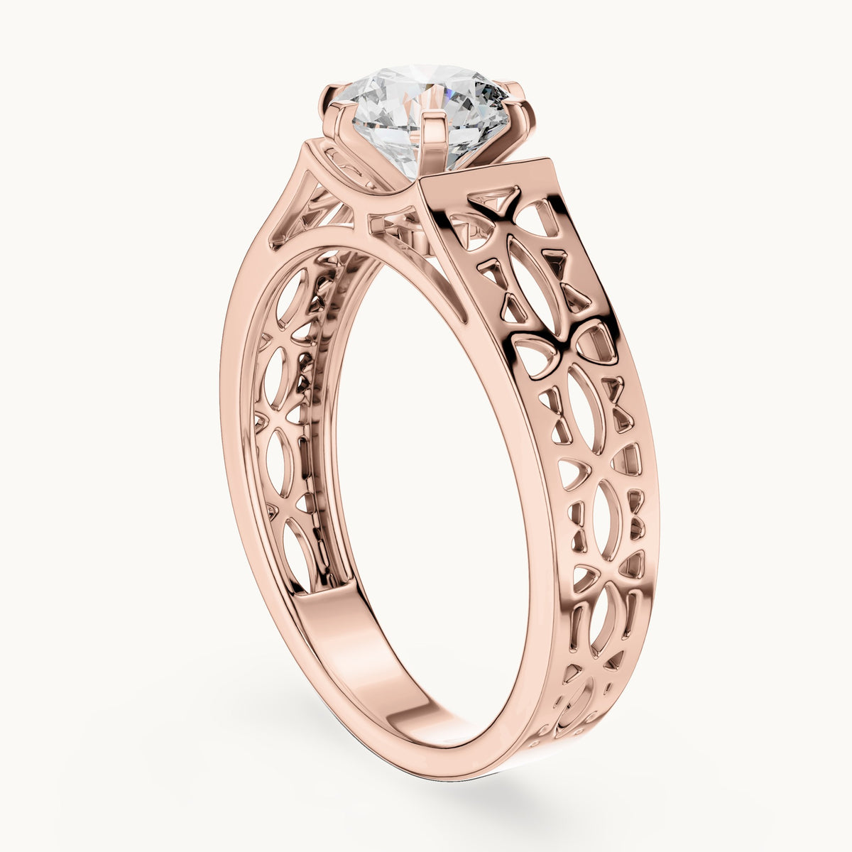 Round cut lab-grown diamond solitaire ring in 14K rose gold, 1.00 CT TW, view 1