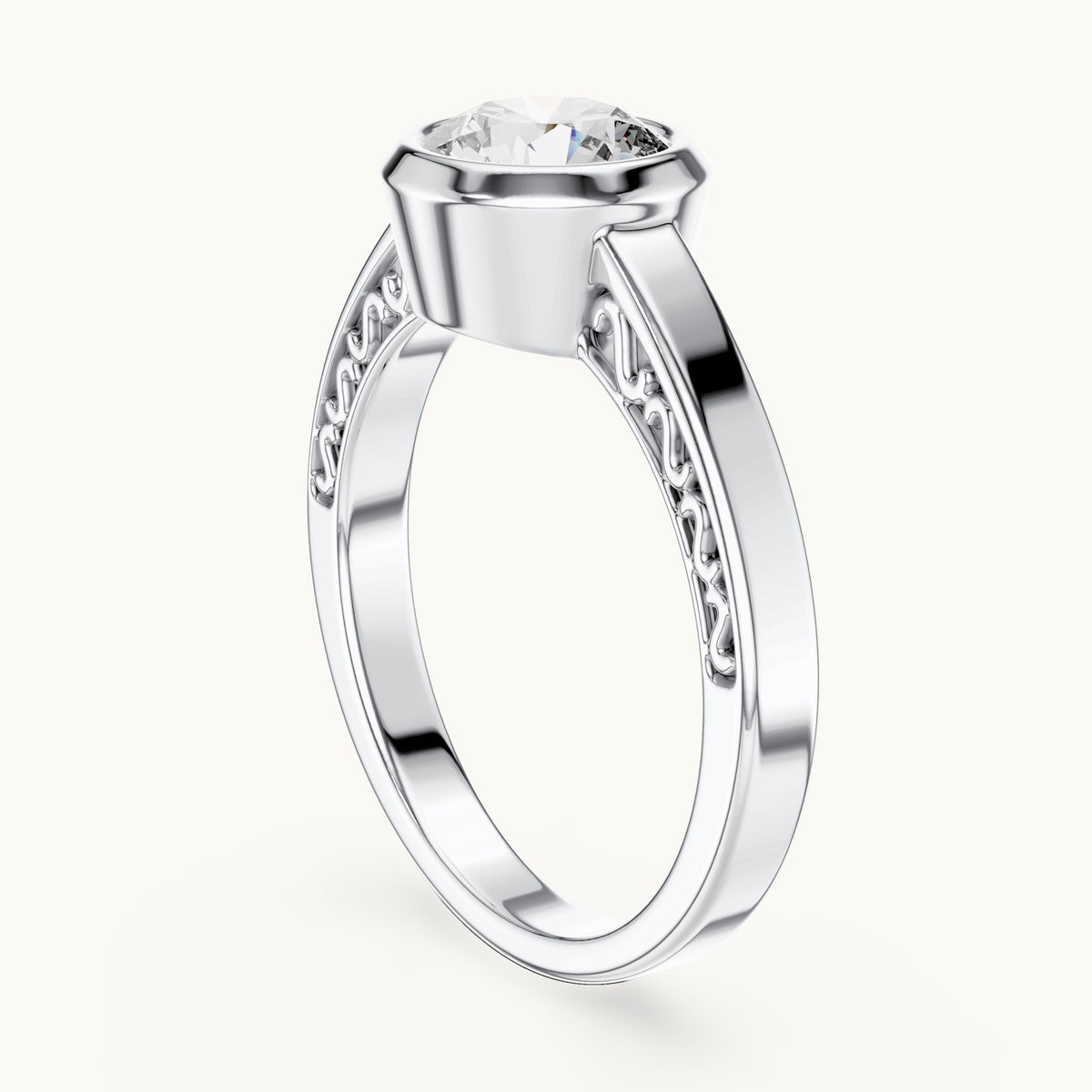 Round cut lab-grown diamond solitaire ring in 14K white gold, 1.00 CT TW, view 1
