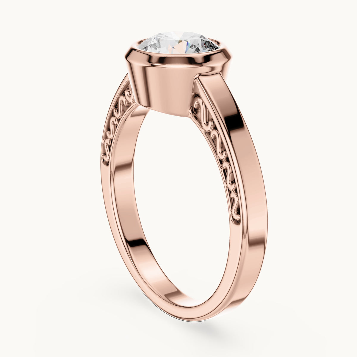 Round cut lab-grown diamond solitaire ring in 14K rose gold, 1.00 CT TW, view 1