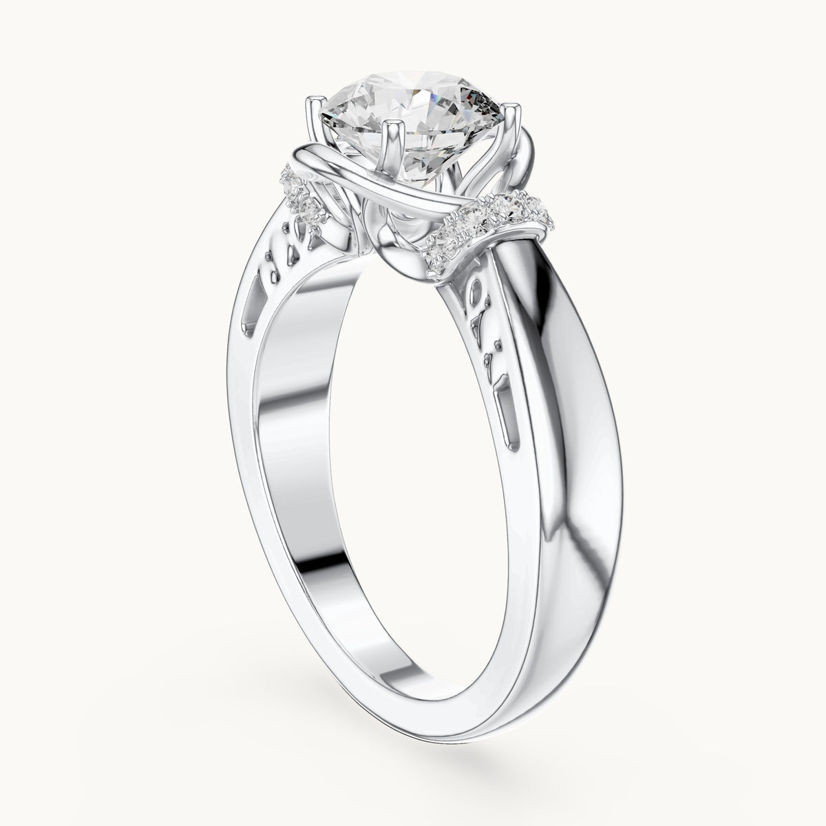 Round cut lab-grown diamond solitaire ring in 14K white gold, 1.12 CT TW, view 1