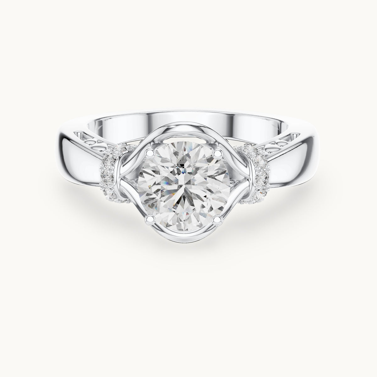 Round cut lab-grown diamond solitaire ring in 14K white gold, 1.12 CT TW, view 3