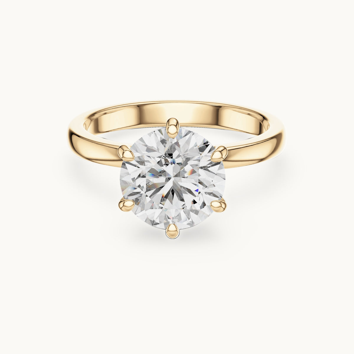 Round cut lab-grown diamond solitaire ring in 14K yellow gold, 2.15 CT TW, view 1