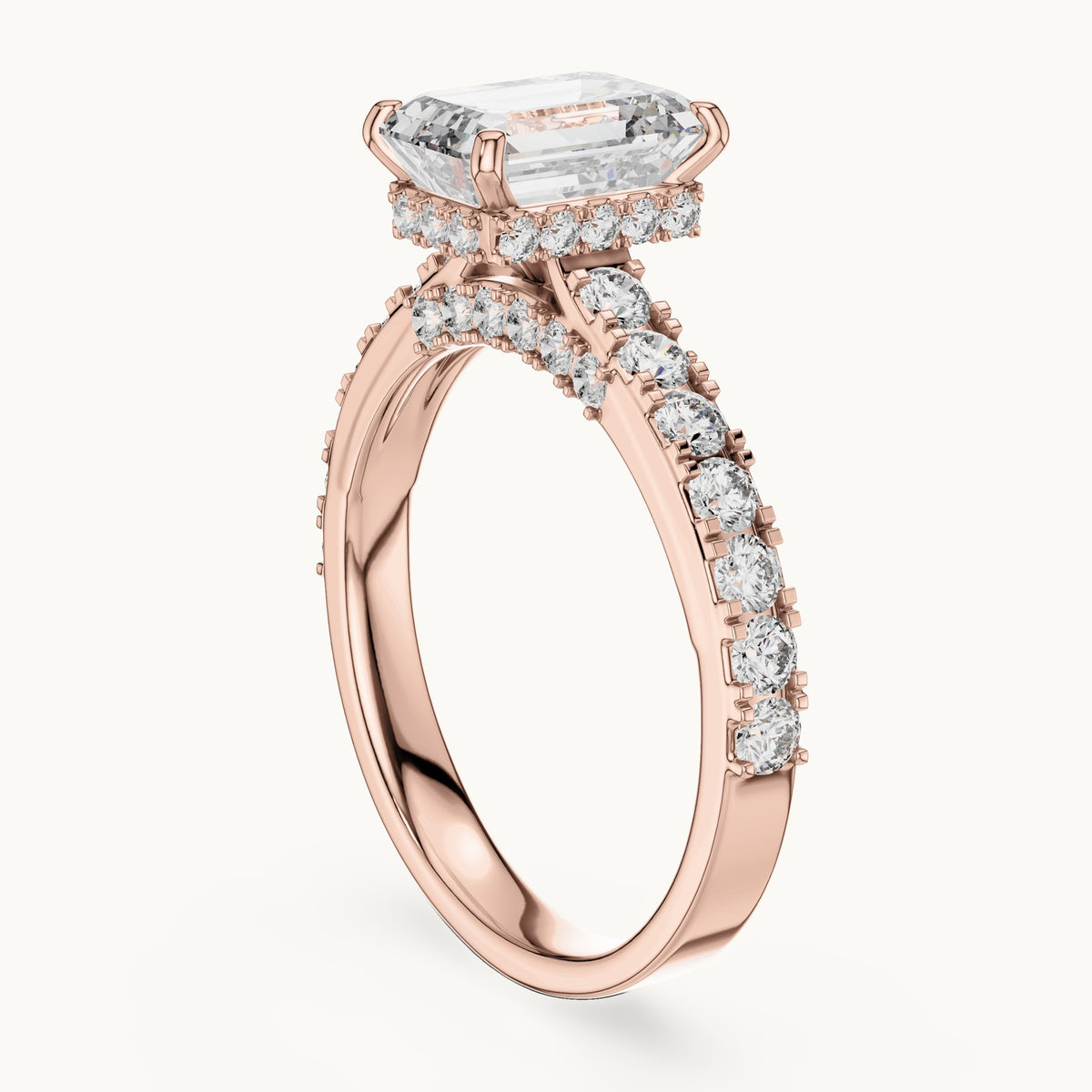 Emerald cut lab-grown diamond solitaire ring in 14K rose gold, 2.47 CT TW, view 1