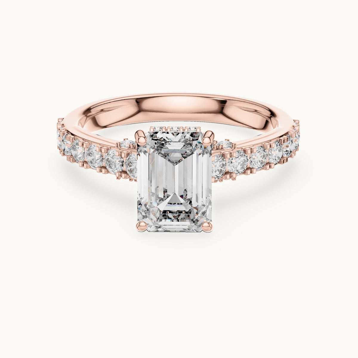 Emerald cut lab-grown diamond solitaire ring in 14K rose gold, 2.47 CT TW, view 3