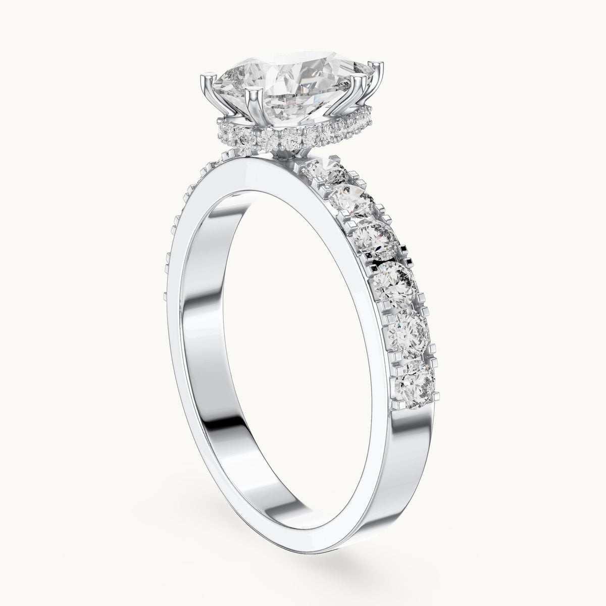 Pear cut lab-grown diamond solitaire ring in 14K white gold, 1.72 CT TW, view 1
