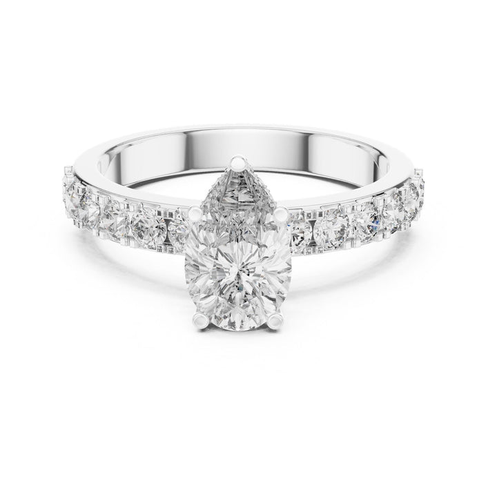 Pear Cut Lab Grown Diamond Solitaire Ring, 1.72ct Total, Solid Gold