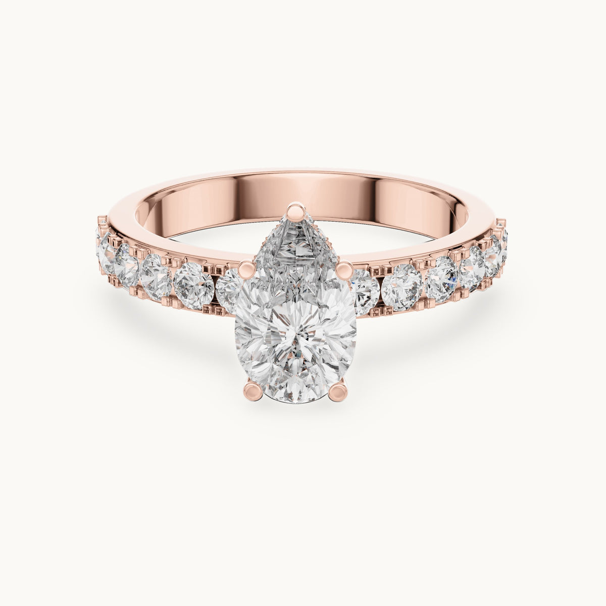 Pear cut lab-grown diamond solitaire ring in 14K rose gold, 1.72 CT TW, view 3