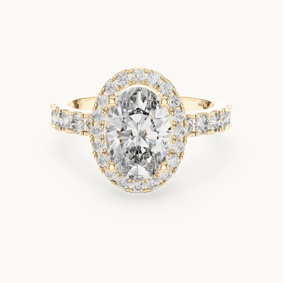 Oval cut lab-grown diamond solitaire ring in 14K yellow gold, 2.44 CT TW, view 1