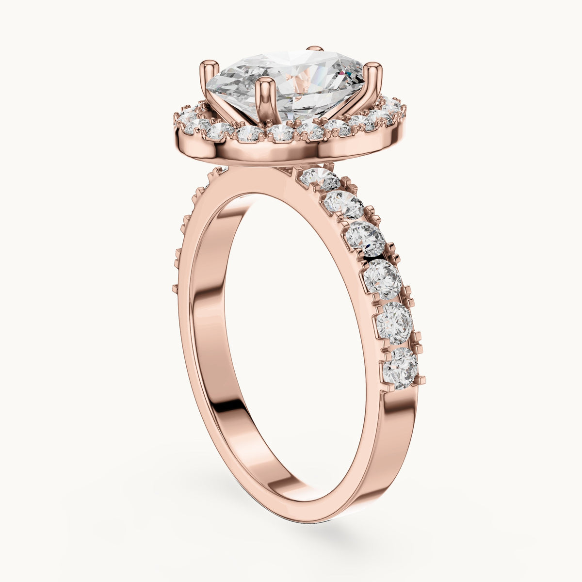 Oval cut lab-grown diamond solitaire ring in 14K rose gold, 2.44 CT TW, view 1