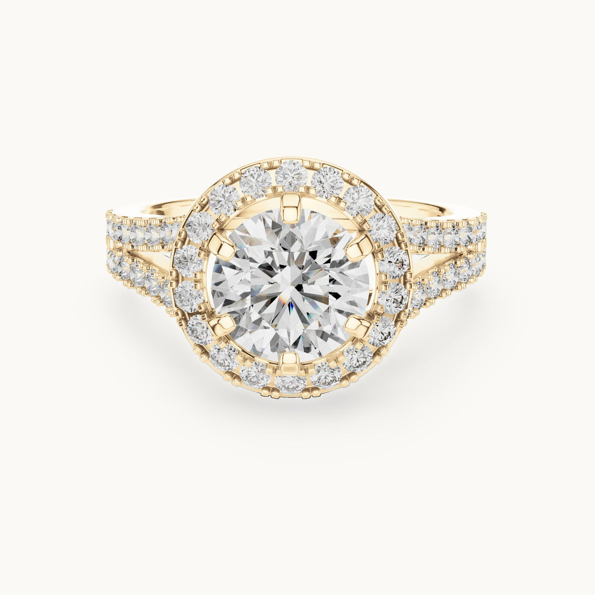 Round cut lab-grown diamond solitaire ring in 14K yellow gold, 2.03 CT TW, view 1