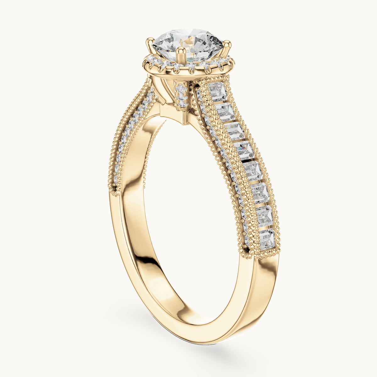 Round cut lab-grown diamond solitaire ring in 14K yellow gold, 1.43 CT TW, view 2