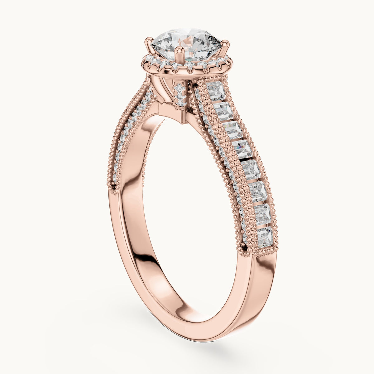 Round cut lab-grown diamond solitaire ring in 14K rose gold, 1.43 CT TW, view 1