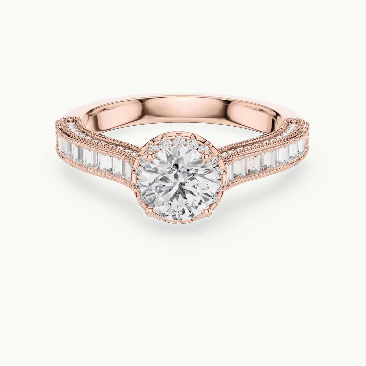 Round cut lab-grown diamond solitaire ring in 14K rose gold, 1.43 CT TW, view 3