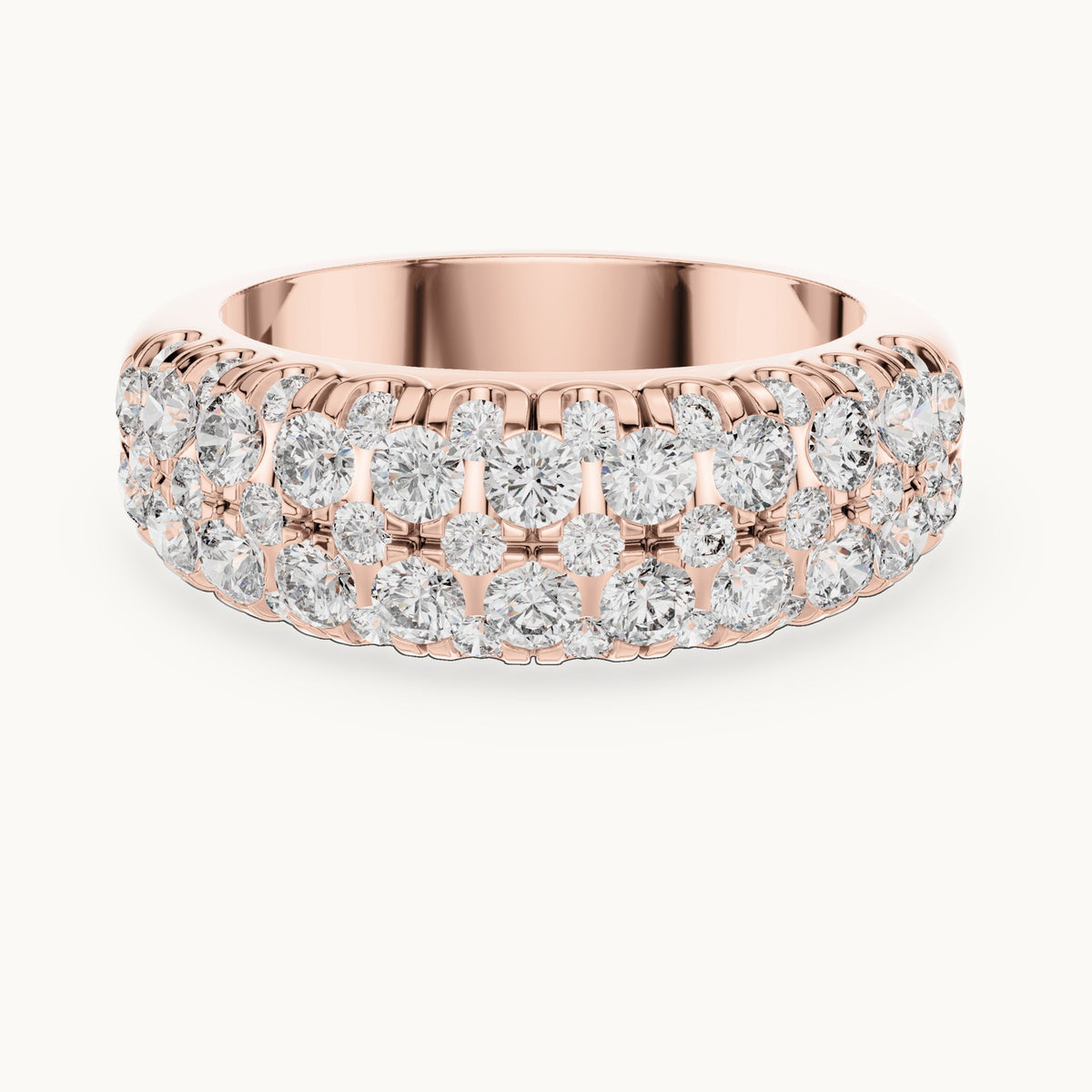 Round cut lab-grown diamond half eternity band in 14K rose gold, 1.92 CT TW, view 3