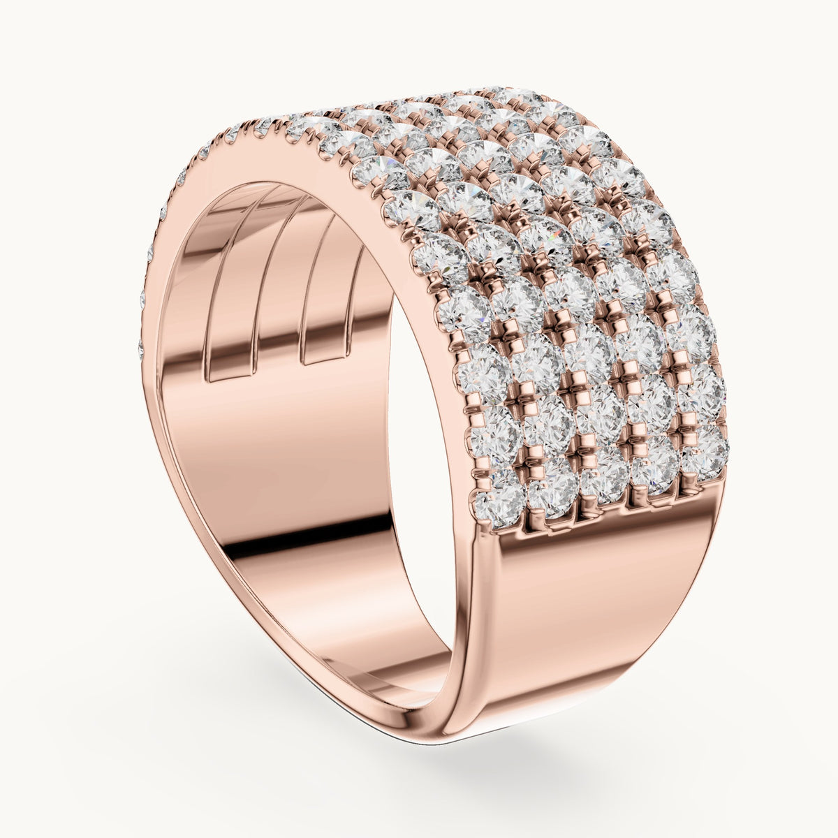Round cut lab-grown diamond half eternity band in 14K rose gold, 2.12 CT TW, view 1