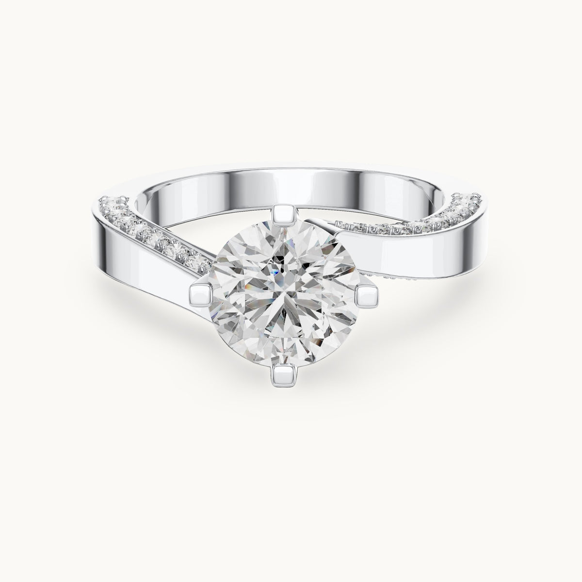 Round cut lab-grown diamond solitaire ring in 14K white gold, 1.93 CT TW, view 3