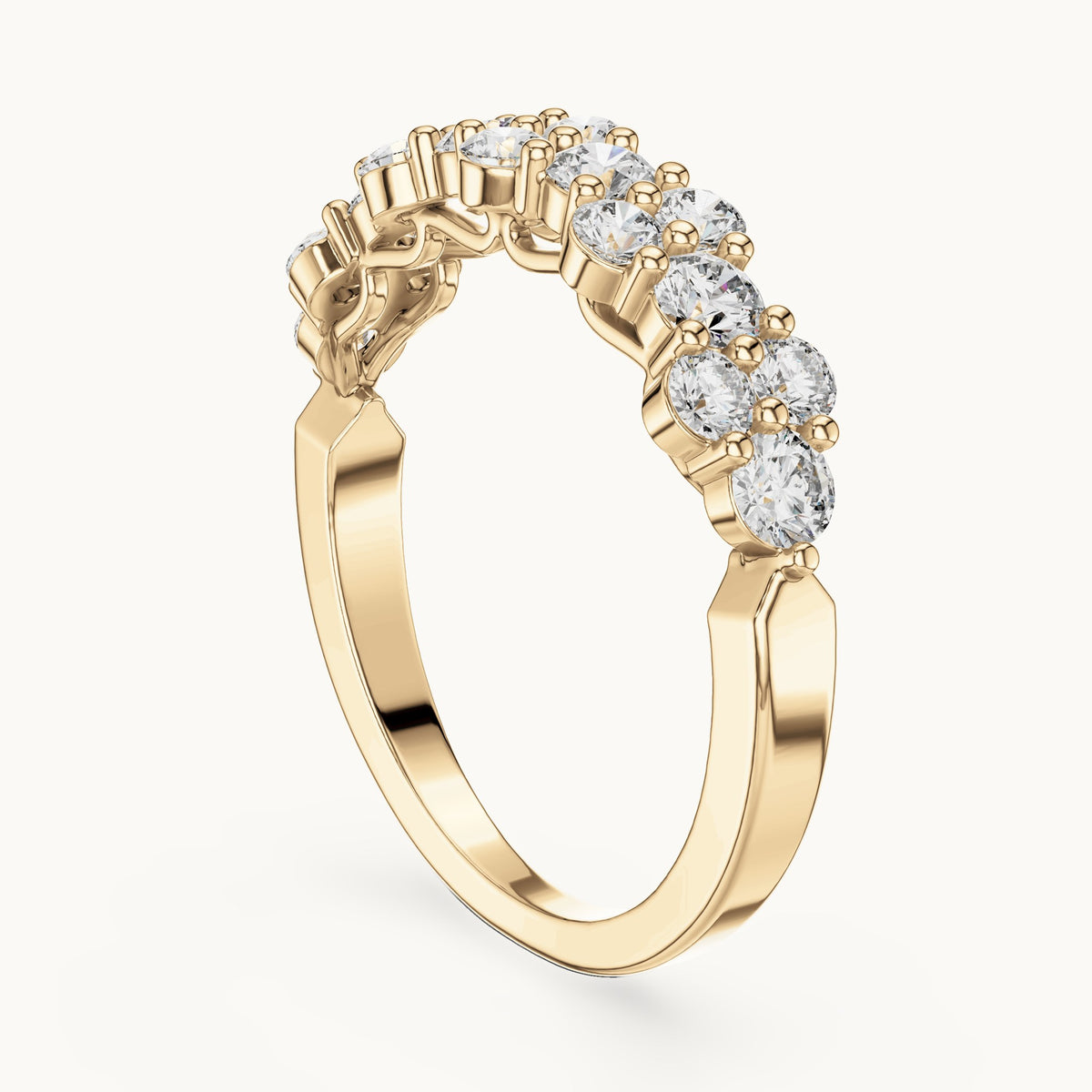 Round cut lab-grown diamond half eternity band in 14K yellow gold, 0.93 CT TW, view 2