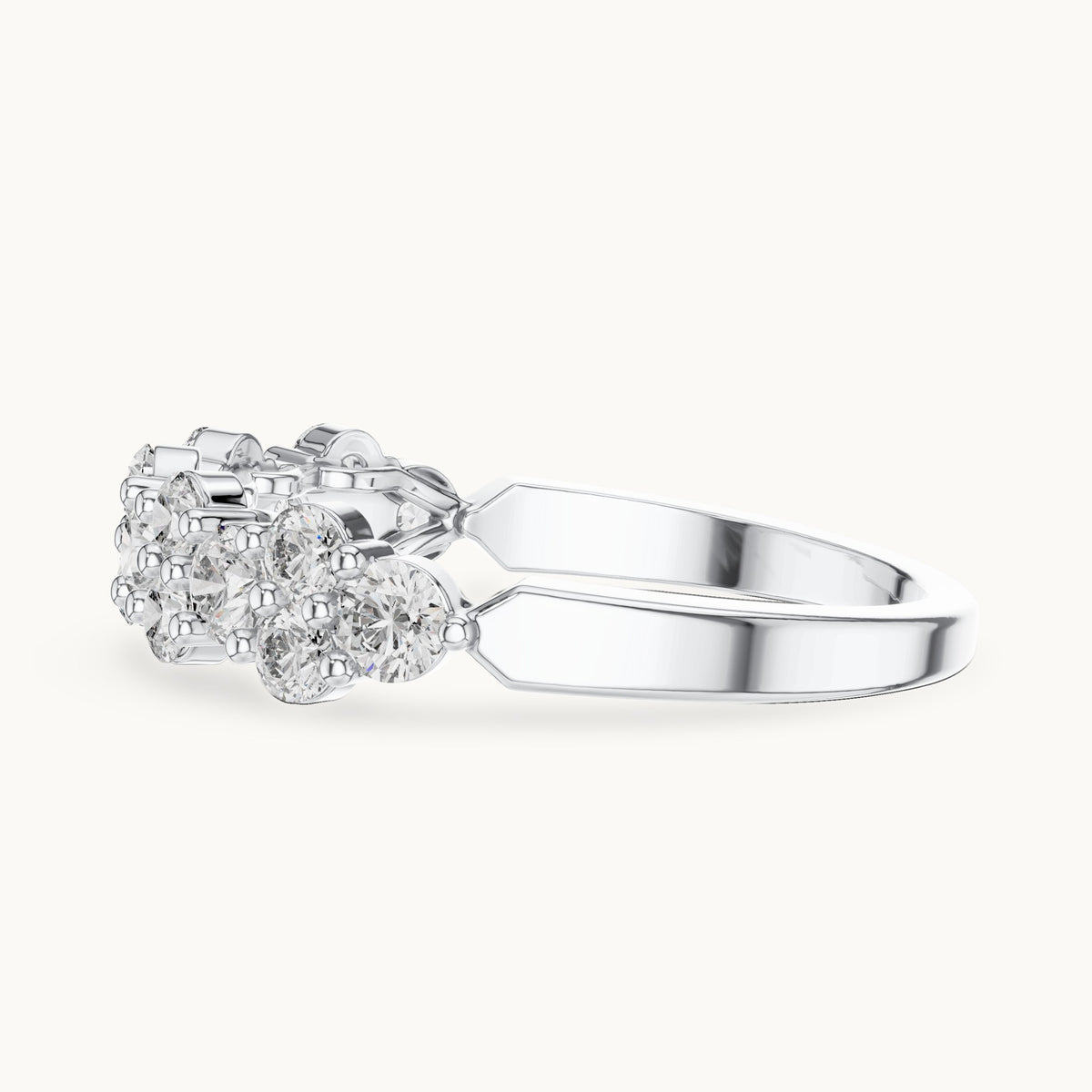 Round cut lab-grown diamond half eternity band in 14K white gold, 0.93 CT TW, view 2