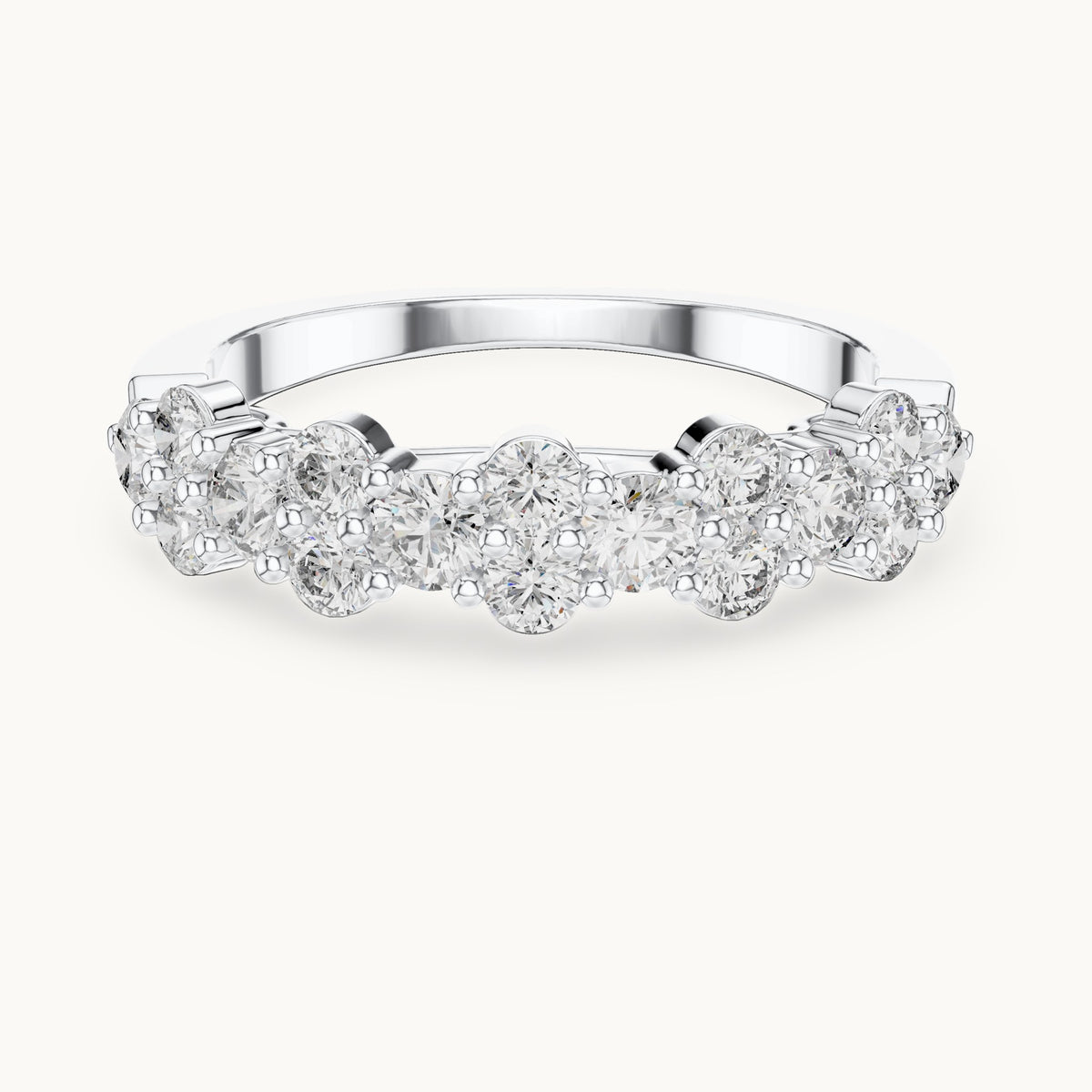 Round cut lab-grown diamond half eternity band in 14K white gold, 0.93 CT TW, view 3