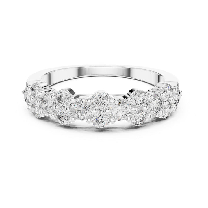 Round Cut Lab Grown Diamond Half Eternity Band, 0.93ct Total, Solid Gold