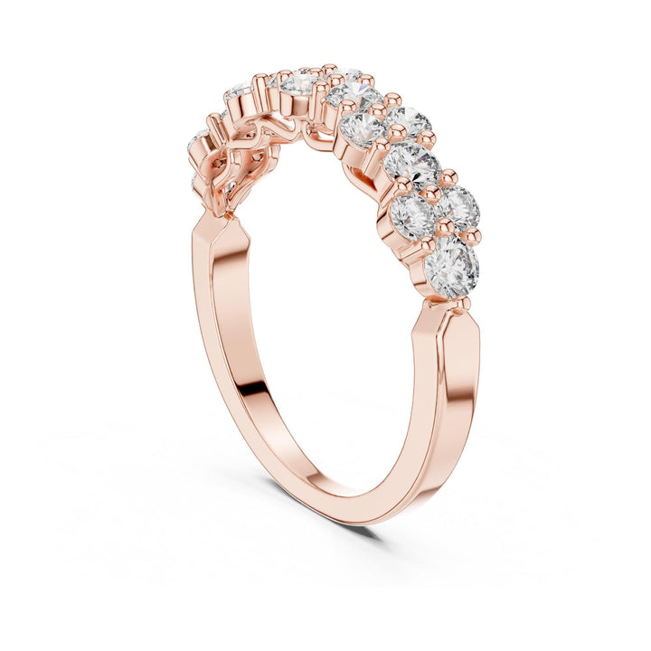 Round Cut Lab Grown Diamond Half Eternity Band, 0.93ct Total, Solid Gold
