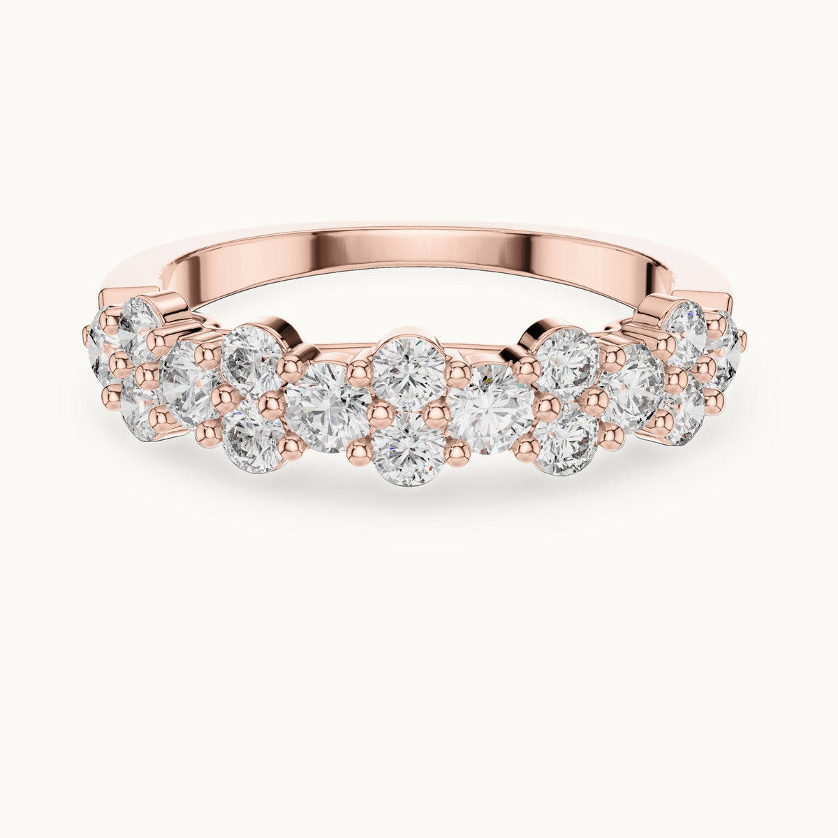 Round cut lab-grown diamond half eternity band in 14K rose gold, 0.93 CT TW, view 3