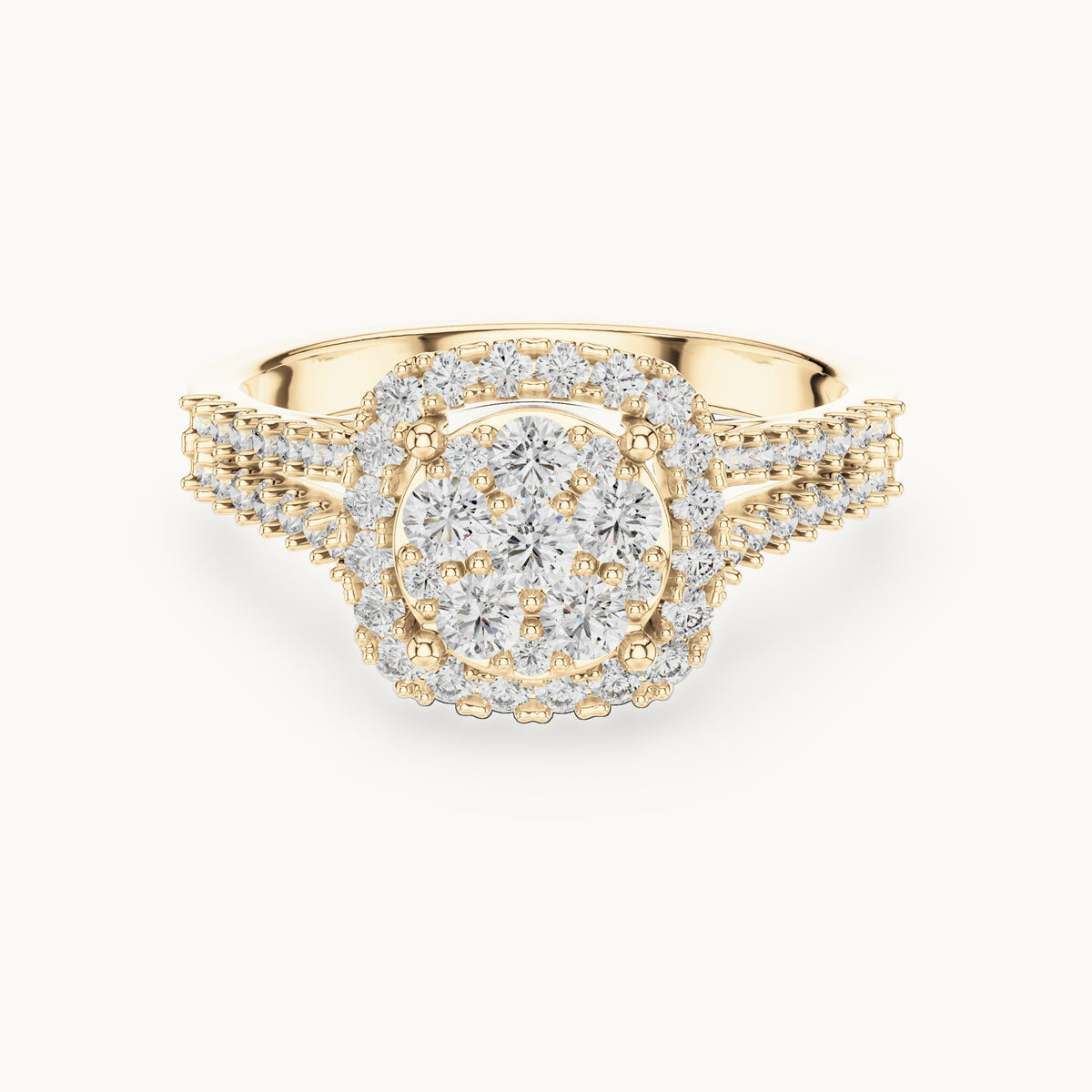 Round cut lab-grown diamond half eternity band in 14K yellow gold, 0.82 CT TW, view 1
