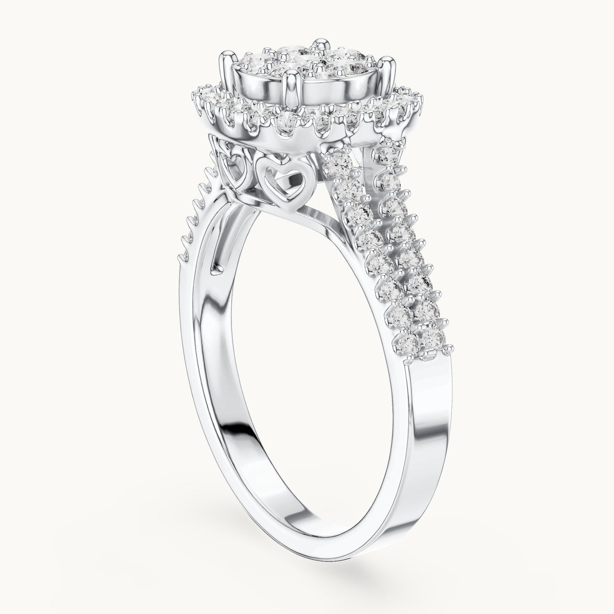 Round cut lab-grown diamond half eternity band in 14K white gold, 0.82 CT TW, view 1