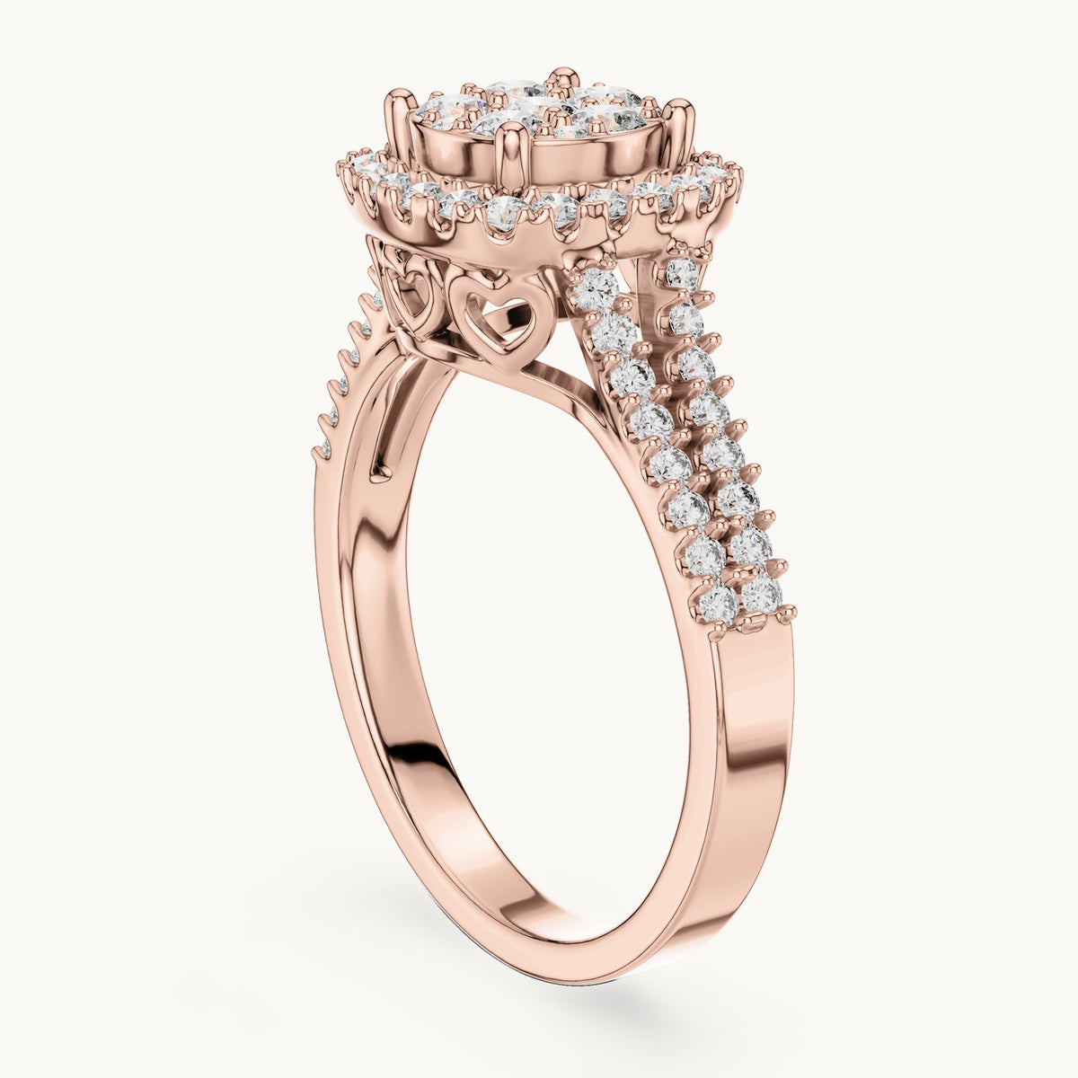 Round cut lab-grown diamond half eternity band in 14K rose gold, 0.82 CT TW, view 1