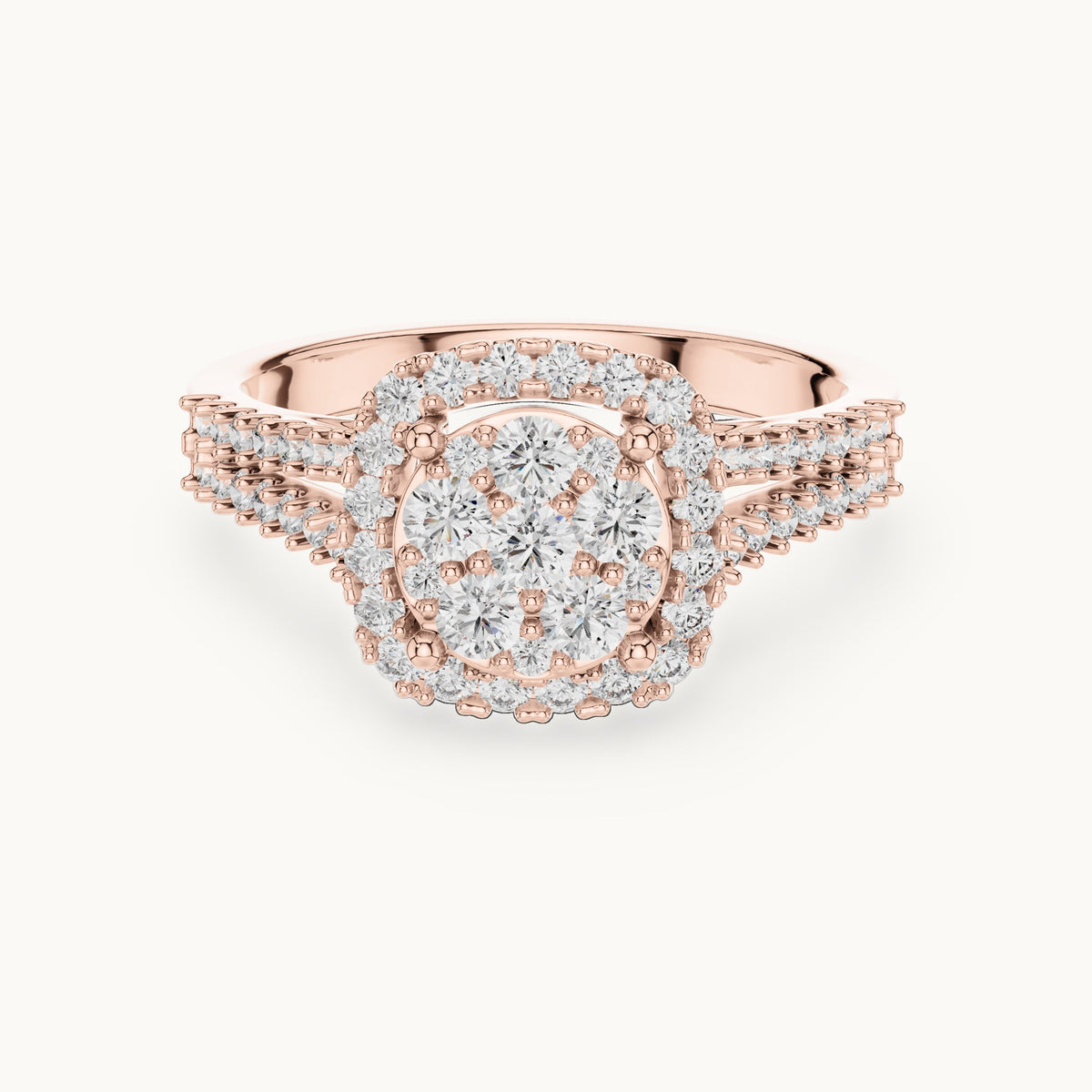Round cut lab-grown diamond half eternity band in 14K rose gold, 0.82 CT TW, view 3