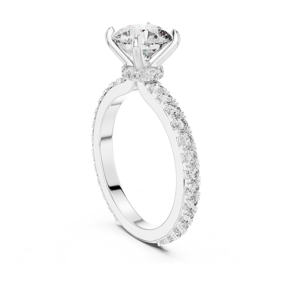 Round Cut Lab Grown Diamond Pave Solitaire Ring, 1.62ct Total, Solid Gold