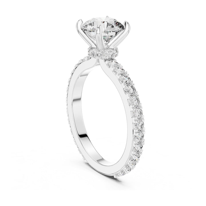 Round Cut Lab Grown Diamond Pave Solitaire Ring, 1.62ct Total, Solid Gold