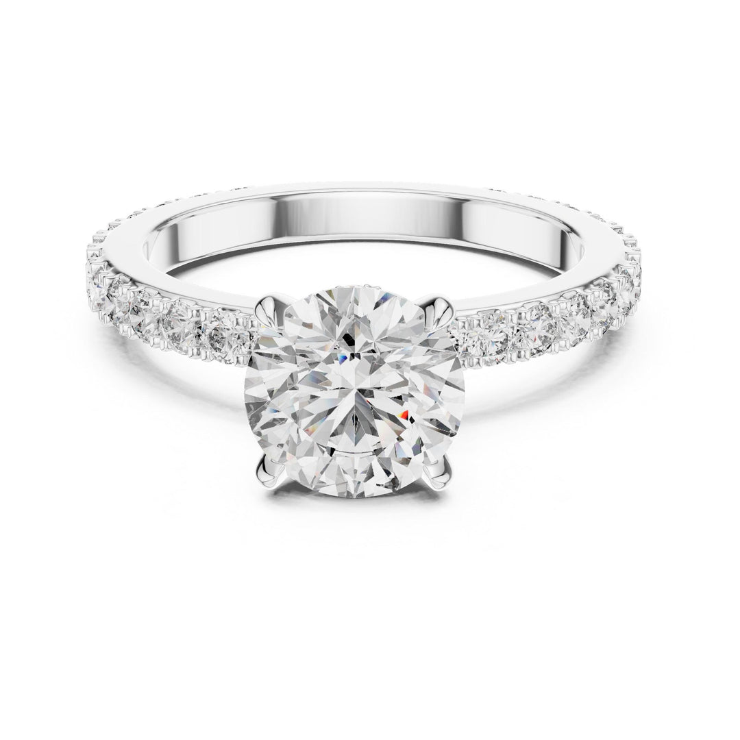 Round Cut Lab Grown Diamond Pave Solitaire Ring, 1.62ct Total, Solid Gold