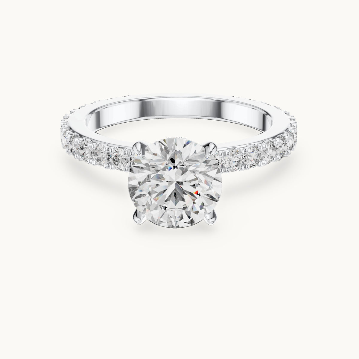 Round cut lab-grown diamond pave solitaire ring in 14K white gold, 1.62 CT TW, view 3