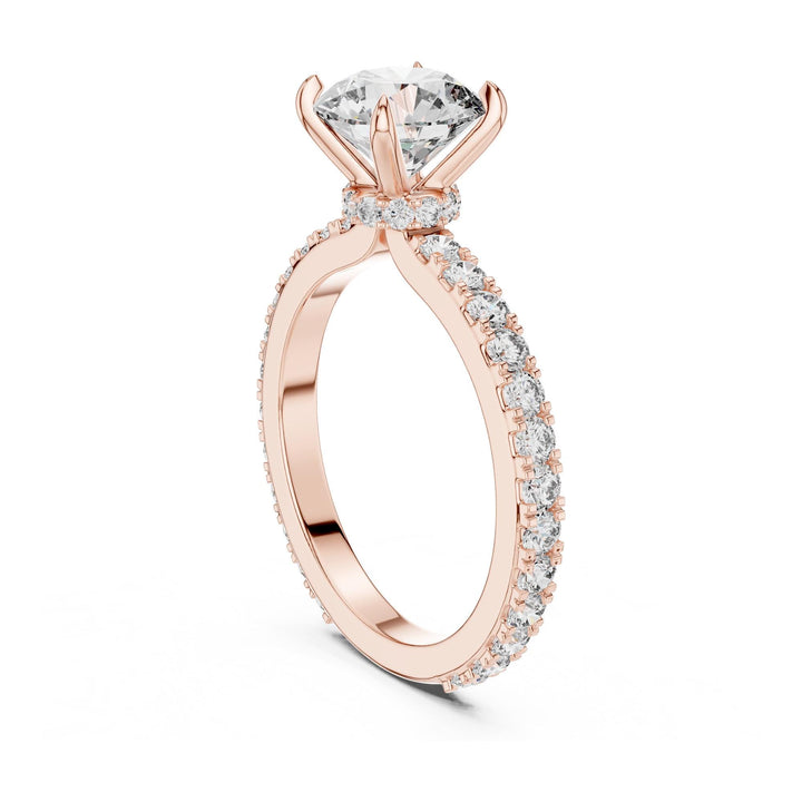 Round Cut Lab Grown Diamond Pave Solitaire Ring, 1.62ct Total, Solid Gold