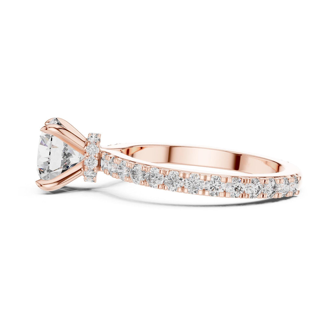 Round Cut Lab Grown Diamond Pave Solitaire Ring, 1.62ct Total, Solid Gold