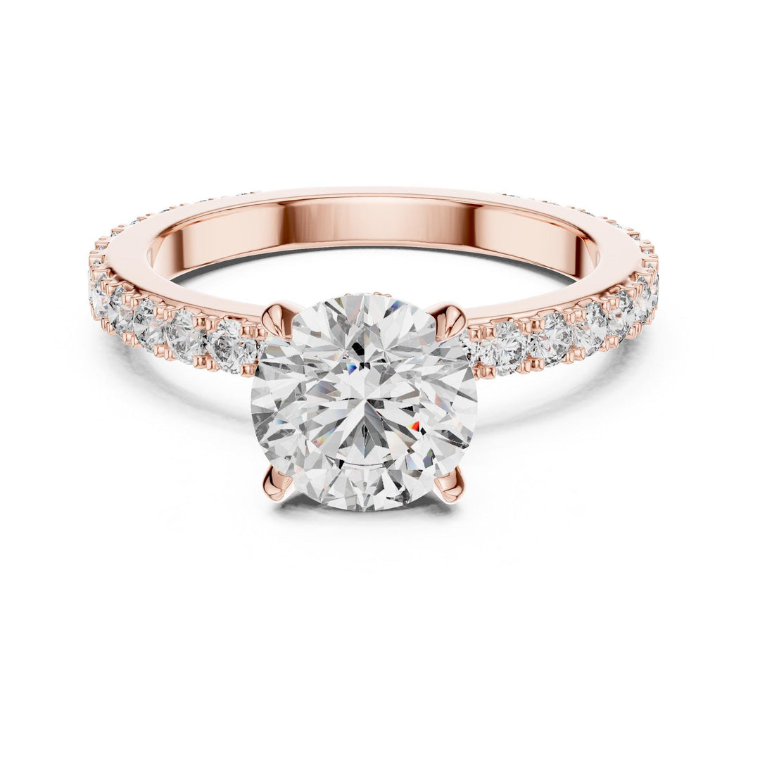 Round Cut Lab Grown Diamond Pave Solitaire Ring, 1.62ct Total, Solid Gold