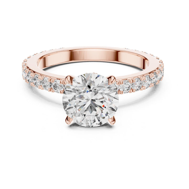 Round Cut Lab Grown Diamond Pave Solitaire Ring, 1.62ct Total, Solid Gold